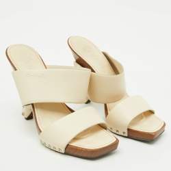 Pre Owned Chanel Off White Leather Platform Slide Sandals Size 39