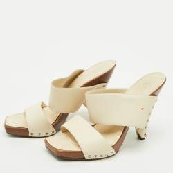 Pre Owned Chanel Off White Leather Platform Slide Sandals Size 39