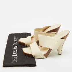 Pre Owned Chanel Off White Leather Platform Slide Sandals Size 39