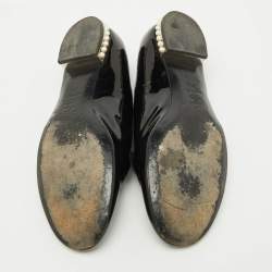 Pre Owned Chanel Black Patent Leather CC Faux Pearl Smoking Slippers Size 36.5