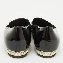 Pre Owned Chanel Black Patent Leather CC Faux Pearl Smoking Slippers Size 36.5
