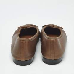 Pre Owned Chanel Bronze Leather CC Cap Toe Bow Ballet Flats Size 37.5