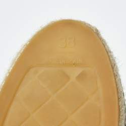 Pre Owned Chanel Green Leather CC Cap Toe Flat Espadrilles Size 38