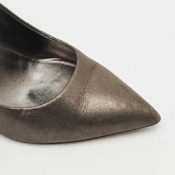 Pre Owned Chanel Metallic Grey Leather Snake Embellished Heel Pumps Size 38.5