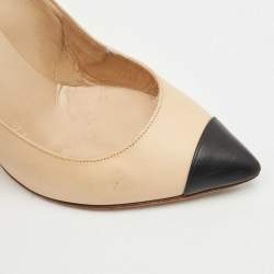 Pre Owned Chanel Beige/Black Leather Pointed Toe Pumps Size 36.5
