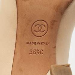 Pre Owned Chanel Beige/Black Leather Pointed Toe Pumps Size 36.5