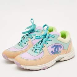 Pre Owned Chanel Multicolor Nylon, Leather and Suede CC Low Top Sneakers Size 38.5