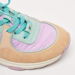 Pre Owned Chanel Multicolor Nylon, Leather and Suede CC Low Top Sneakers Size 38.5