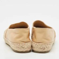 Pre Owned Chanel Beige/Black Leather CC Cap Toe Espadrille Flats Size 38