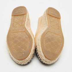 Pre Owned Chanel Beige/Black Leather CC Cap Toe Espadrille Flats Size 38