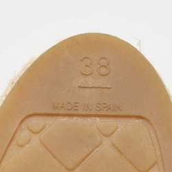 Pre Owned Chanel Beige/Black Leather CC Cap Toe Espadrille Flats Size 38