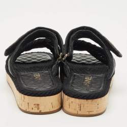 Pre Owned Chanel Black Leather Quilted Rope CC Flat Sandals Size 39