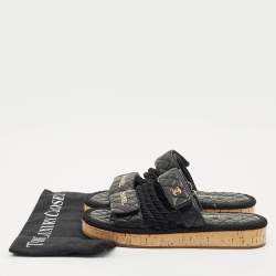 Pre Owned Chanel Black Leather Quilted Rope CC Flat Sandals Size 39