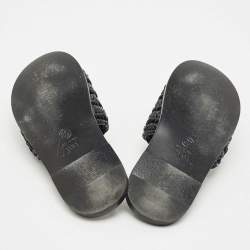 Pre Owned Chanel Black Woven Raffia CC Crystals Flat Slides Size 39.5