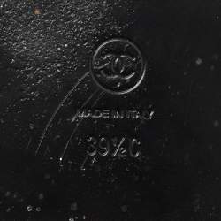 Pre Owned Chanel Black Woven Raffia CC Crystals Flat Slides Size 39.5