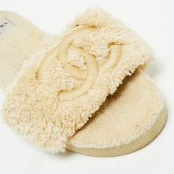 Pre Owned Chanel Cream Shearling Fur Flat Sandals Size 40