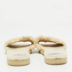 Pre Owned Chanel Cream Shearling Fur Flat Sandals Size 40