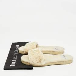 Pre Owned Chanel Cream Shearling Fur Flat Sandals Size 40