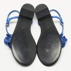 Pre Owned Chanel Blue Suede Camellia Thong Sandals Size 39