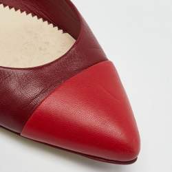 Pre Owned Chanel Red Leather Pointed Cap Toe Ballet Flats Size 39
