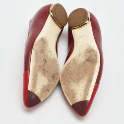 Pre Owned Chanel Red Leather Pointed Cap Toe Ballet Flats Size 39