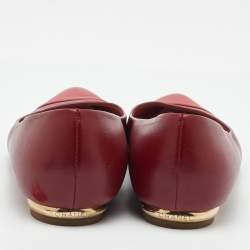 Pre Owned Chanel Red Leather Pointed Cap Toe Ballet Flats Size 39