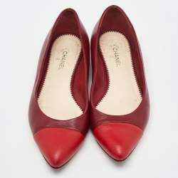 Pre Owned Chanel Red Leather Pointed Cap Toe Ballet Flats Size 39