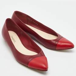 Pre Owned Chanel Red Leather Pointed Cap Toe Ballet Flats Size 39