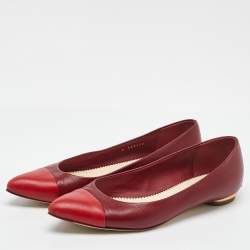 Pre Owned Chanel Red Leather Pointed Cap Toe Ballet Flats Size 39