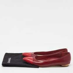 Pre Owned Chanel Red Leather Pointed Cap Toe Ballet Flats Size 39