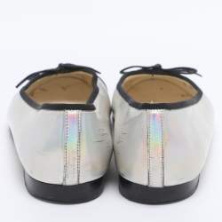 Pre Owned Chanel Metallic Canvas and Iridescent Leather CC Ballet Flats Size 39