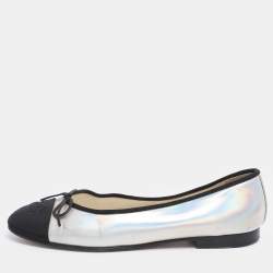 Pre Owned Chanel Metallic Canvas and Iridescent Leather CC Ballet Flats Size 39
