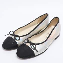 Pre Owned Chanel Metallic Canvas and Iridescent Leather CC Ballet Flats Size 39