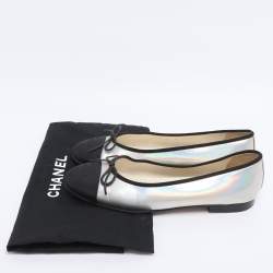 Pre Owned Chanel Metallic Canvas and Iridescent Leather CC Ballet Flats Size 39