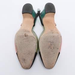 Pre Owned حذاء كعب عالي شانيل مقدمة CC جلد فضي لامع بحزام خلفي مقاس 3