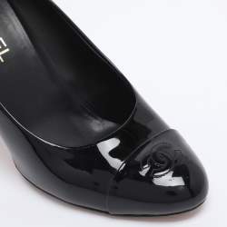 Pre Owned Chanel Black Patent Leather CC Cap Toe Pumps Size 42
