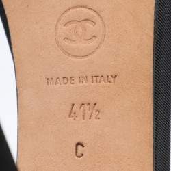 Pre Owned Chanel Black Textured Patent Leather CC Heel Ankle Strap Sandals Size 41.5