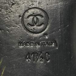 Pre Owned Chanel Black Leather CC Camellia Flat Slides Size 41.5