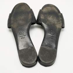 Pre Owned Chanel Black Leather CC Camellia Flat Slides Size 41.5