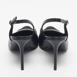 Pre Owned Chanel Black Leather and Canvas Pointed Toe Slingback Pumps Size 38.5