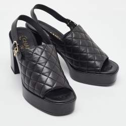 Pre Owned Chanel Black Quilted Leather CC Open Toe Platform Slingback Sandals Size 39