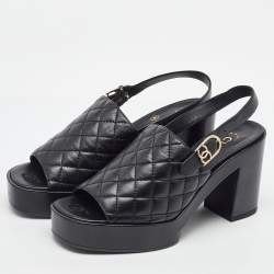 Pre Owned Chanel Black Quilted Leather CC Open Toe Platform Slingback Sandals Size 39