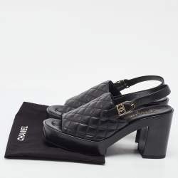 Pre Owned Chanel Black Quilted Leather CC Open Toe Platform Slingback Sandals Size 39
