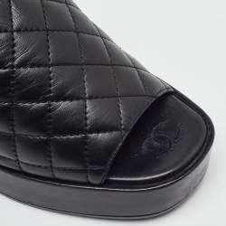 Pre Owned Chanel Black Quilted Leather CC Open Toe Platform Slingback Sandals Size 39