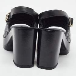 Pre Owned Chanel Black Quilted Leather CC Open Toe Platform Slingback Sandals Size 39
