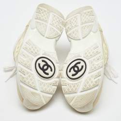 Pre Owned Chanel Cream/White Suede and Fabric CC Low Top Sneakers Size 38