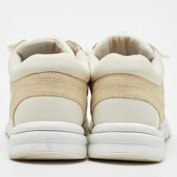 Pre Owned Chanel Cream/White Suede and Fabric CC Low Top Sneakers Size 38