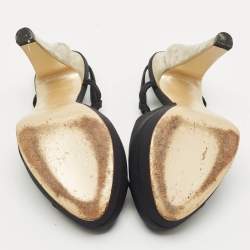 Pre Owned Chanel Black Canvas CC Cap Toe Slingback Pumps Size 37