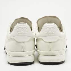 Pre Owned Chanel White Quilted Nylon and Leather CC Low Top Sneaker Size 38