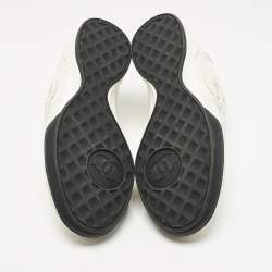 Pre Owned Chanel White Quilted Nylon and Leather CC Low Top Sneaker Size 38